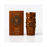 Asad Bourbon by Lattafa, 100ml EDP Spray for men, featuring elegant packaging and a sophisticated scent.