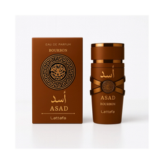 Asad Bourbon by Lattafa, 100ml EDP Spray for men, featuring elegant packaging and a sophisticated scent.