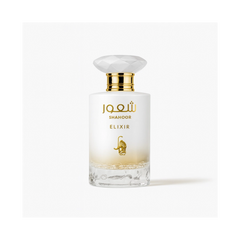 Shahoor Elixir 100ml EDP perfume bottle with elegant design and gold accents.