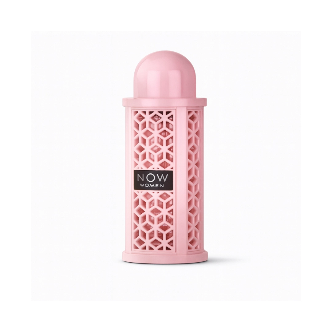 Now Women Rave 100ml EDP by Lattafa in a stylish pink bottle with a unique design.