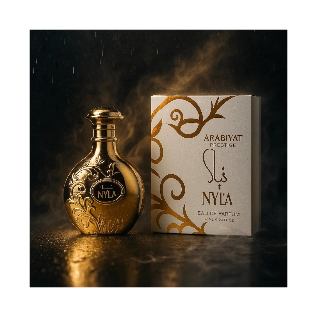 Nyla by Arabyat Prestige unisex perfume spray bottle and box, featuring an elegant design.